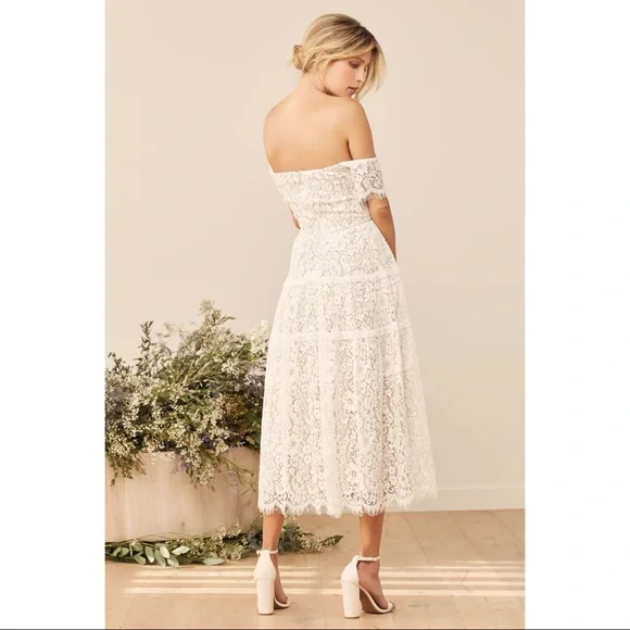 NWOT Lulus Absolutely Stunning White Lace Off-the-Shoulder Midi Dress Small - Picture 3 of 10